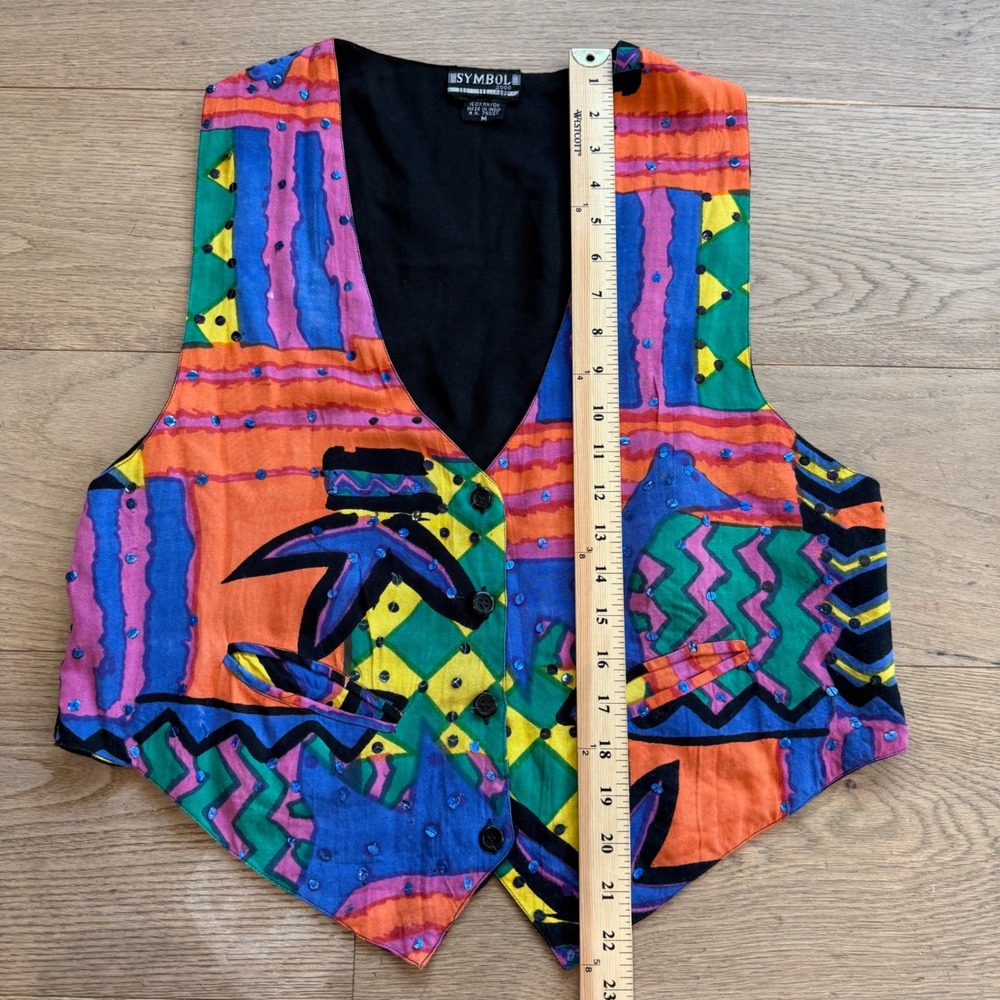 Vintage Symbol 2000 Abstract Geometric Sequin Rayon Vest Womens Medium Multi - Picture 7 of 8